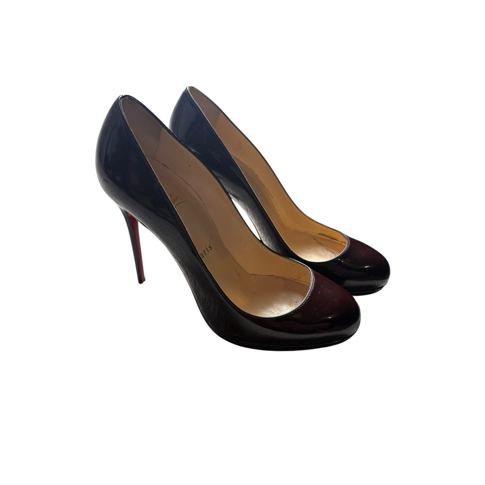 Christian Louboutin Burgundy Patent Platform Pumps Heels EU 38